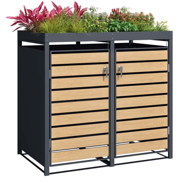 Schartec Bin Store 2-Pack Wood Design with Plant Roof SMBF1-2-H