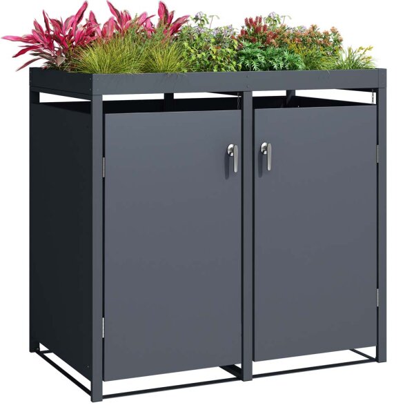 Schartec Bin Store 2-Pack Anthracite with Plant Roof SMBF1-2-A