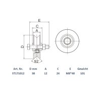 Schartec Roller for Sliding Gate Ø38 mm V-Groove