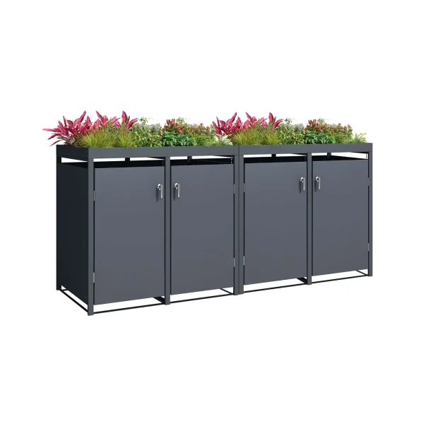 Schartec Bin Store 4-Pack Anthracite with Plant Roof SMBF1-4-A
