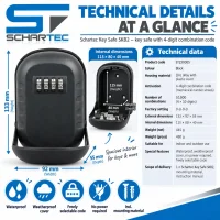 Schartec Key Safe SKB2 – Wall-Mounted Key Box with 4-Digit Combination Code for Outdoor Use