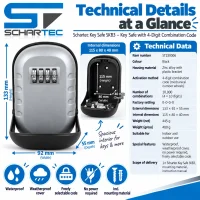 Schartec Key Safe SKB3 – Wall-Mounted Key Box with 4-Digit Combination Code for Outdoor Use