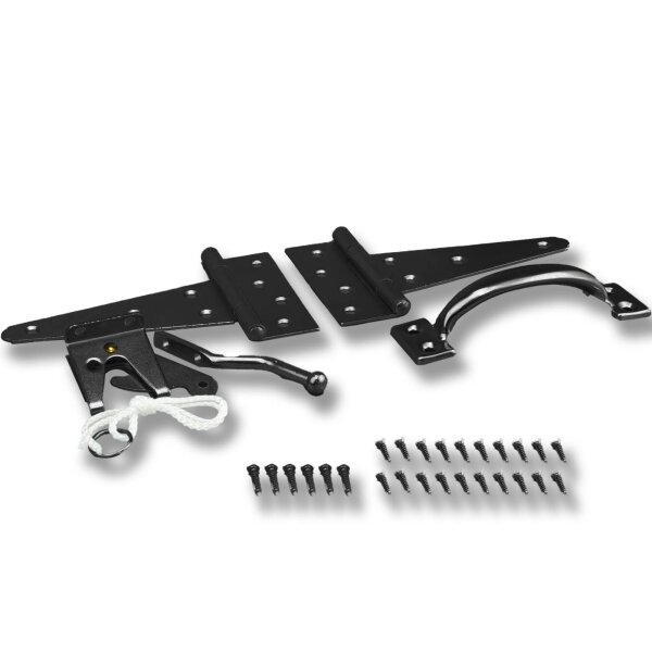 SCHARTEC Garden Gate Hardware Kit black – gate latch, T-hinges & handle in modern design