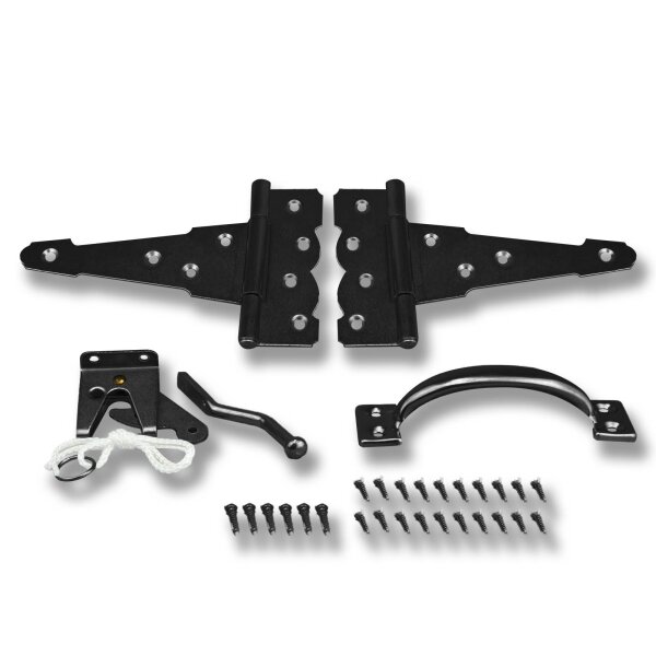 SCHARTEC Garden Gate Hardware Kit black – gate latch, T-hinges & handle in classic design