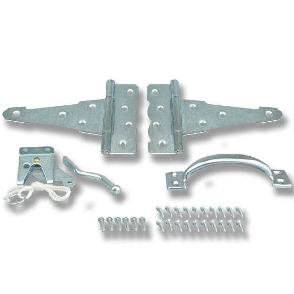 SCHARTEC Garden Gate Hardware Kit galvanised – gate latch, T-hinges & handle in classic design