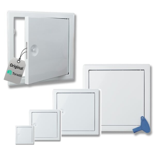 White metal access panel with key different sizes
