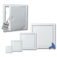 White metal access panel with key different sizes